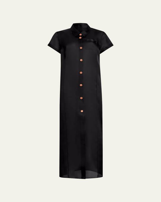 Effy Short-Sleeve Silk Organza Maxi Dress